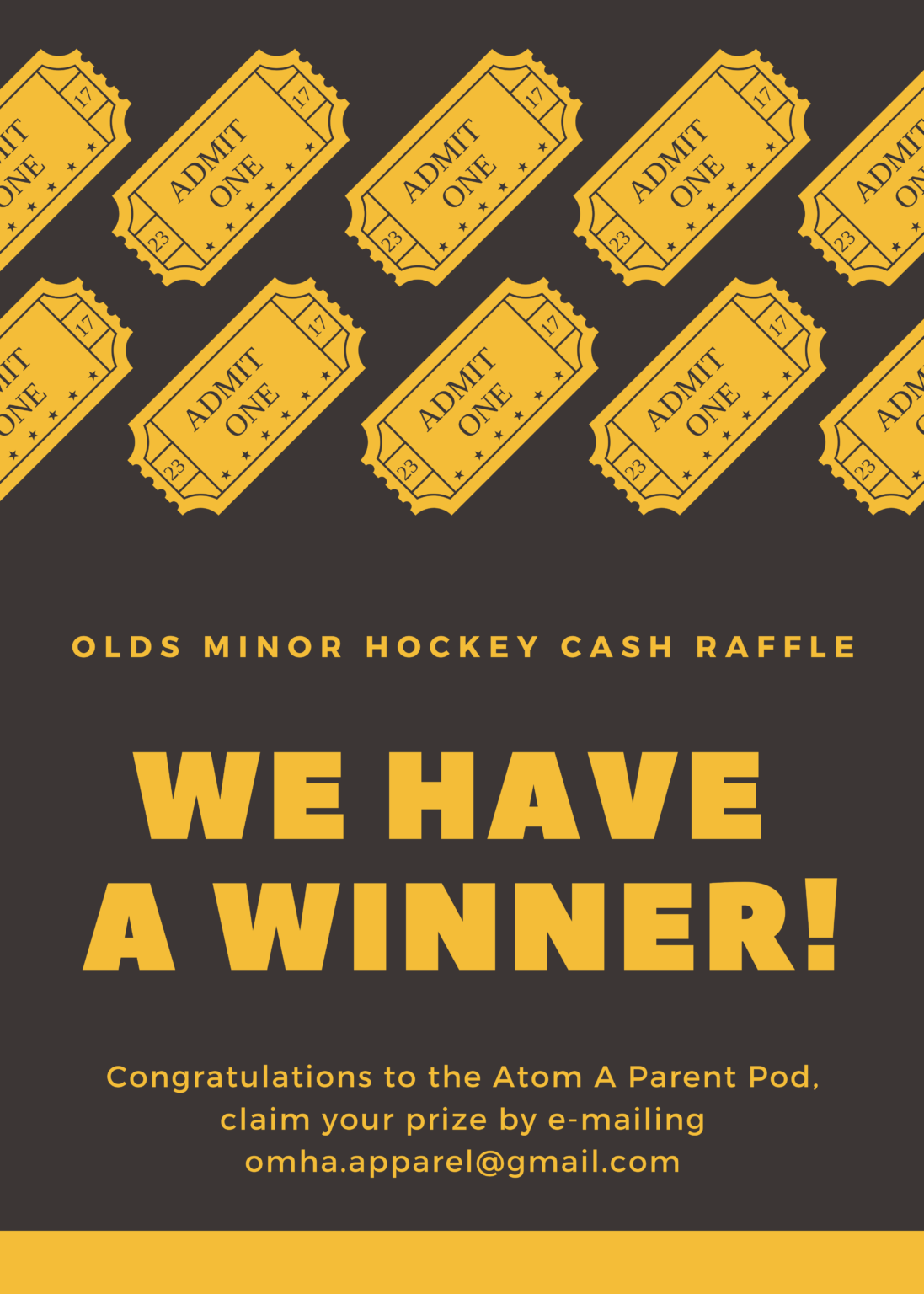 Cash Prize Raffle WINNER #1 Announced – Olds Minor Hockey Association